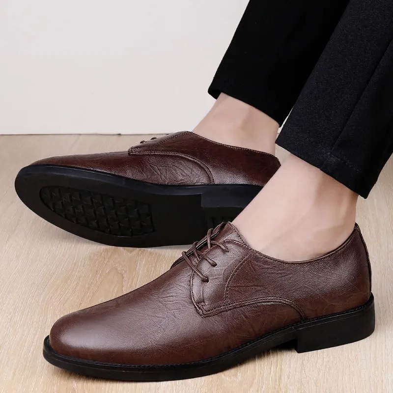 Fashionable Solid Mens Leather Shoes Casual Business Dress Oxford Shoes British Style Lightweight Lace Up Loafers