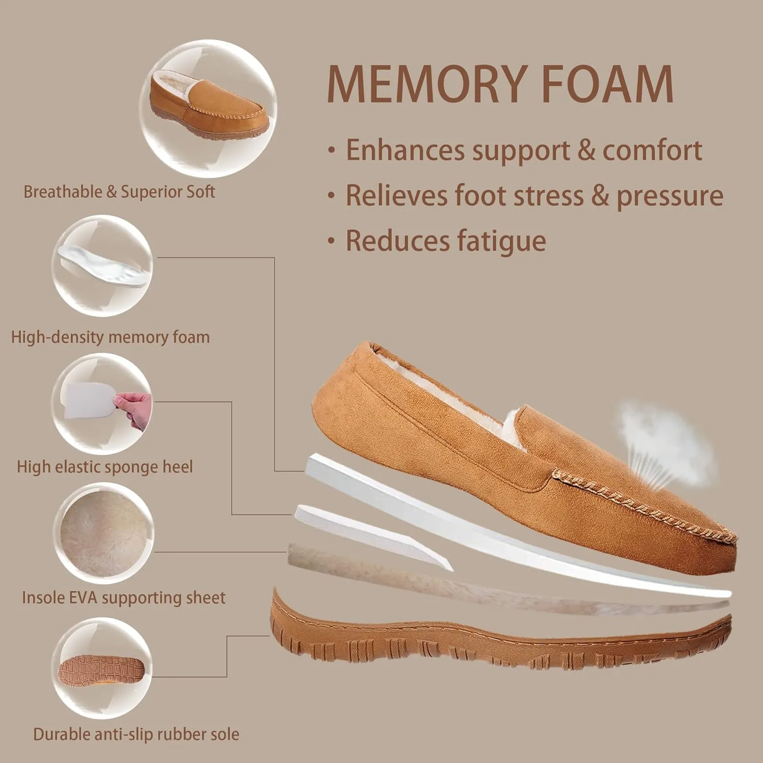 festooning Mens Slippers Warm Soft Plush Memory Foam House Slippers for Men