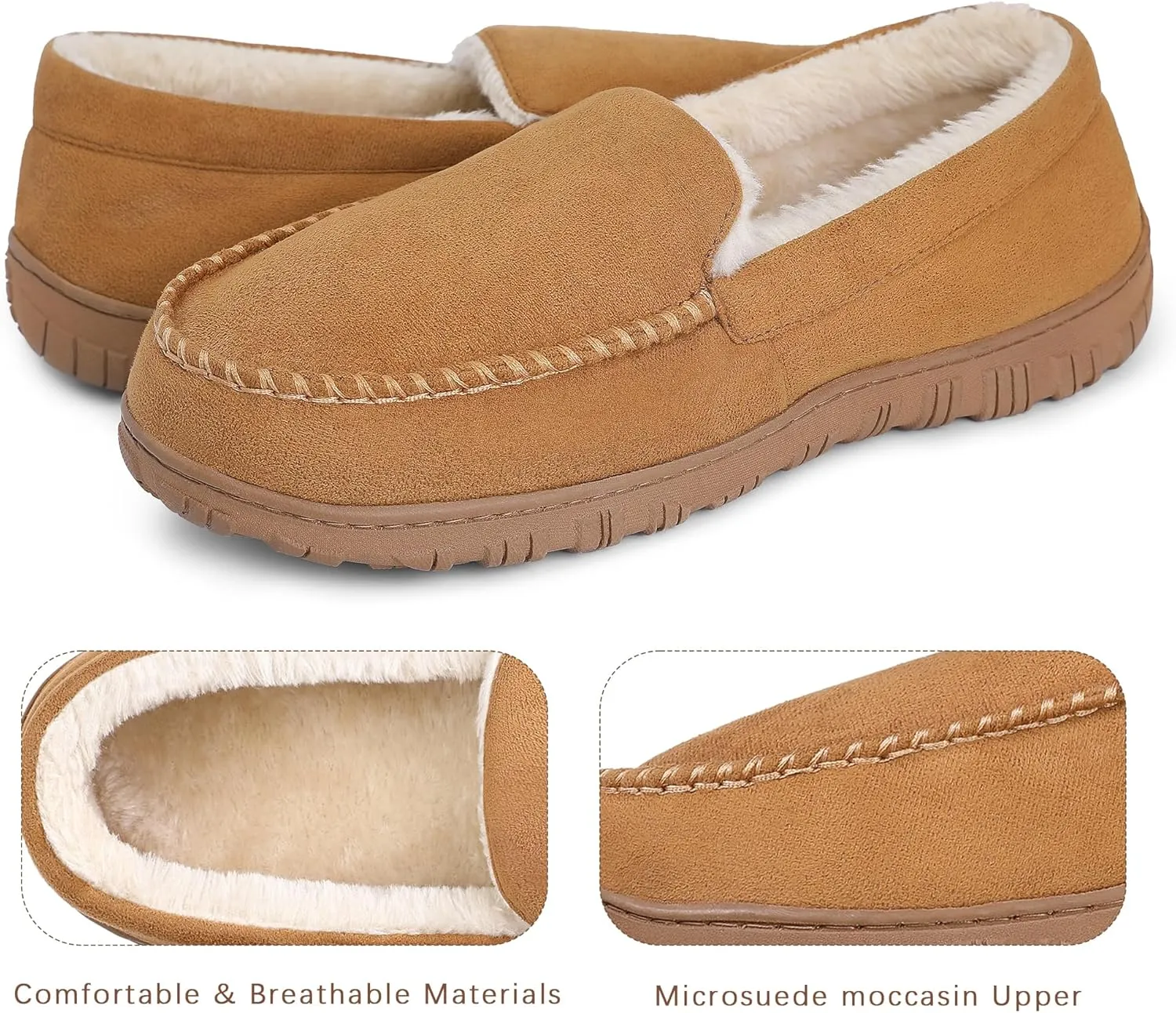 festooning Mens Slippers Warm Soft Plush Memory Foam House Slippers for Men