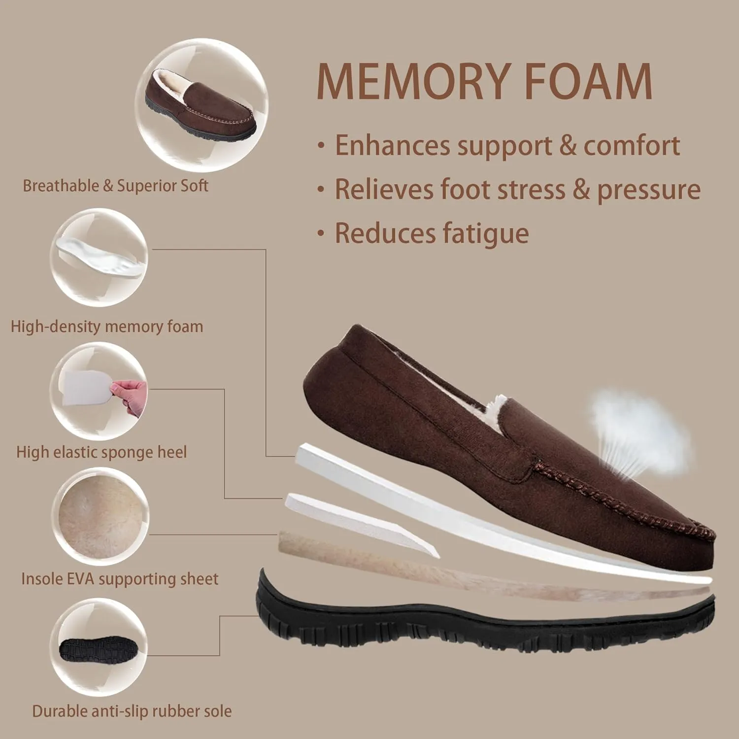festooning Mens Slippers Warm Soft Plush Memory Foam House Slippers for Men