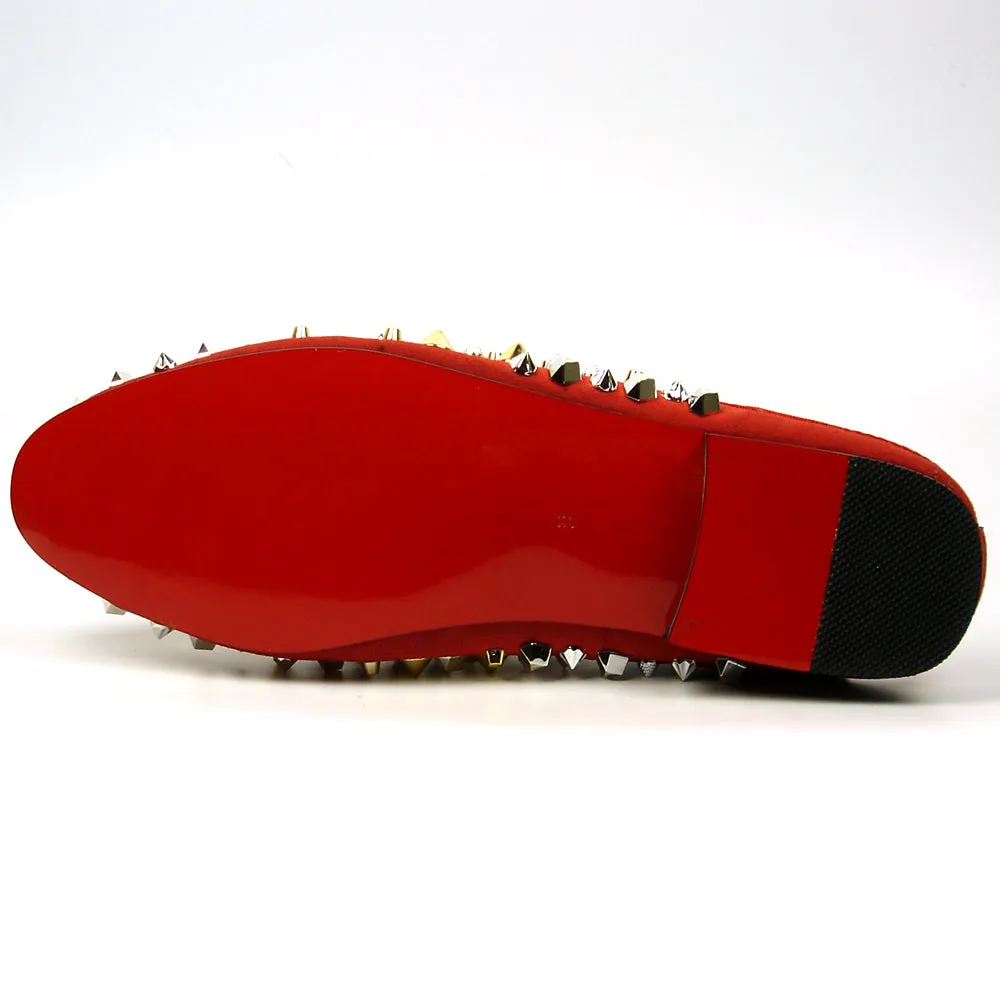 FI-7418 Red Suede Gold Silver Studs Fiesso by Aurelio Garcia Mens Sandals