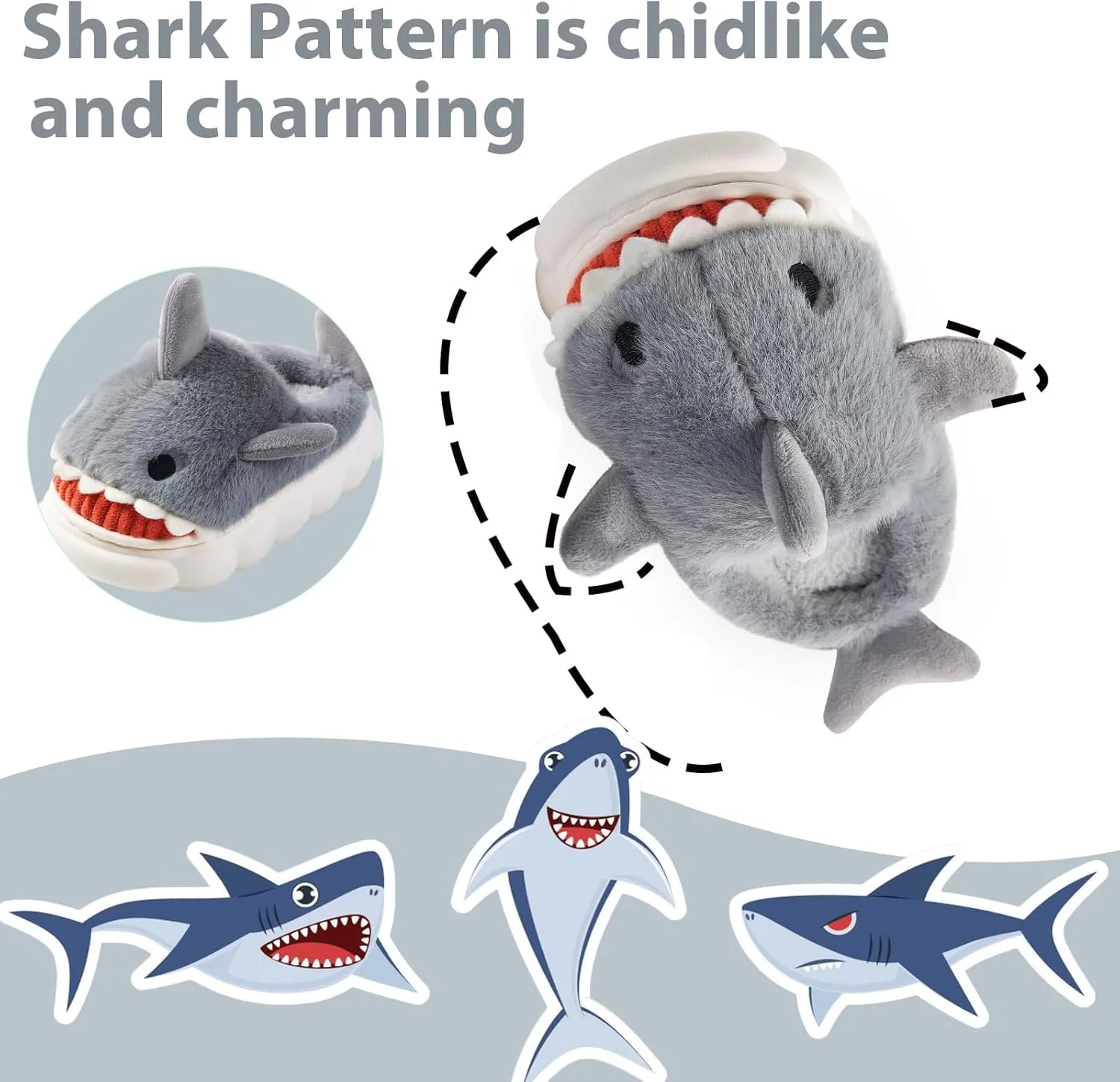 Fiedaz Boys Girls Shark Slippers for Toddler Kids - Cute Plush Warm Non-Slip Indoor Bedroom Winter Shoes