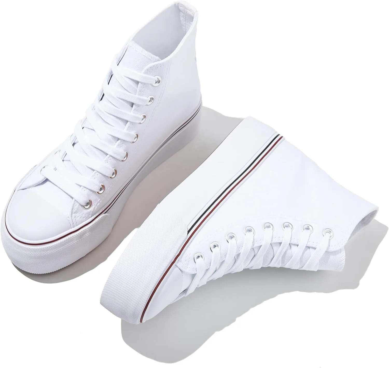 FINIWOR High Top Platform Sneakers for Women,Classic Black and White Canvas Shoes Womens Lace-up High Top Tennis Shoes