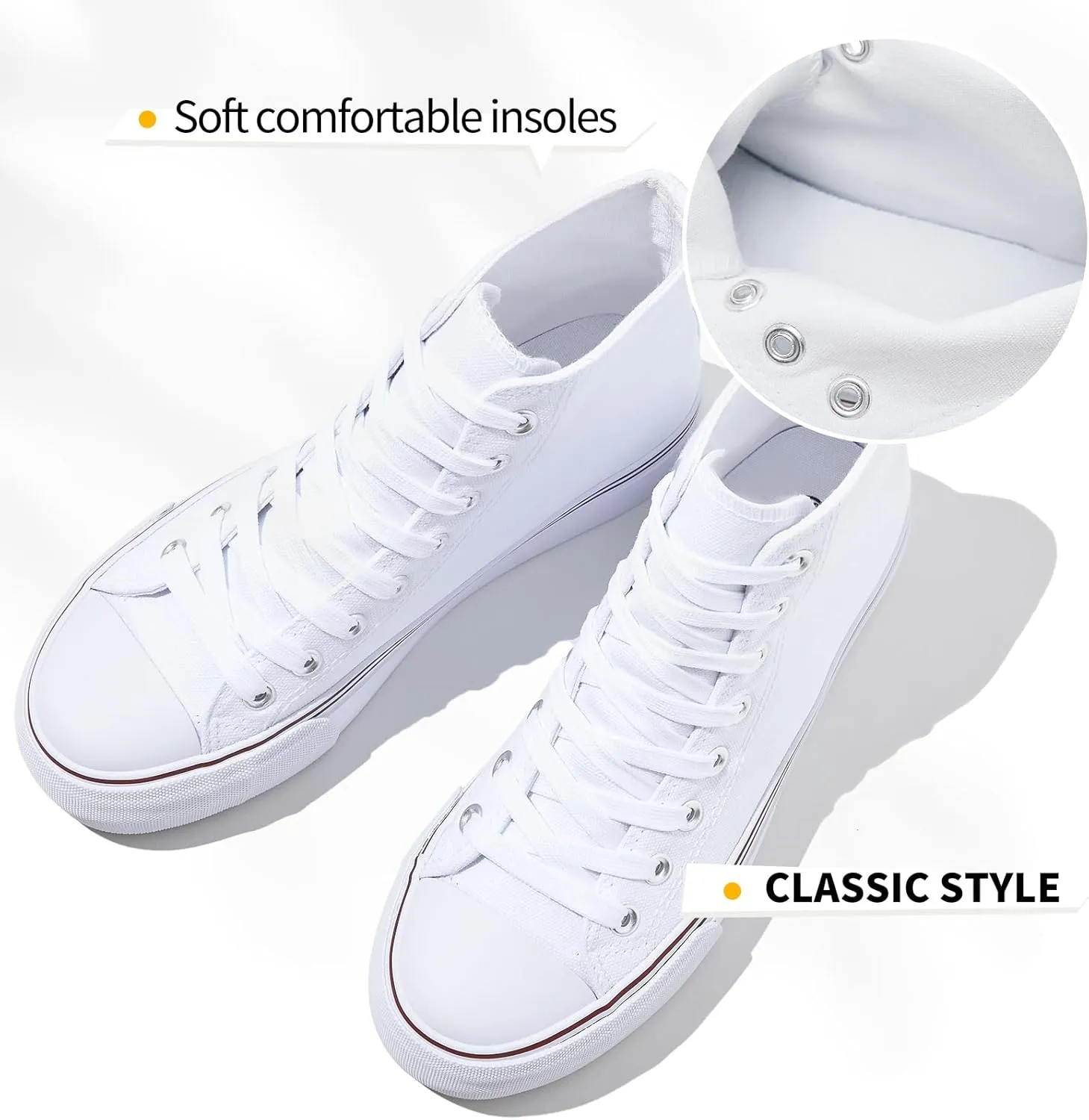 FINIWOR High Top Platform Sneakers for Women,Classic Black and White Canvas Shoes Womens Lace-up High Top Tennis Shoes