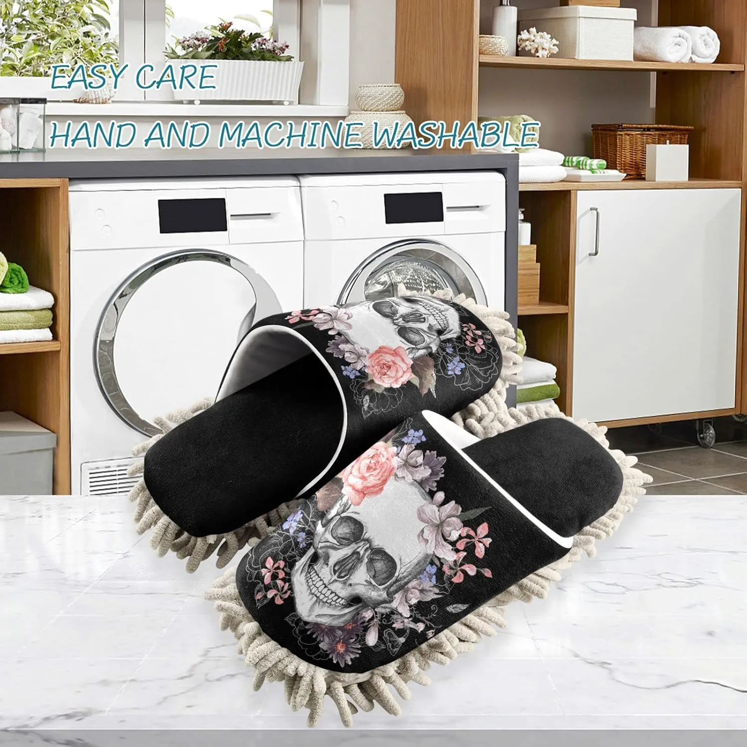 Fisyme Mop Slippers Soft Washable Microfiber Super Chenille Mopping House Home Shoes Mop Slippers for Floor Cleaning