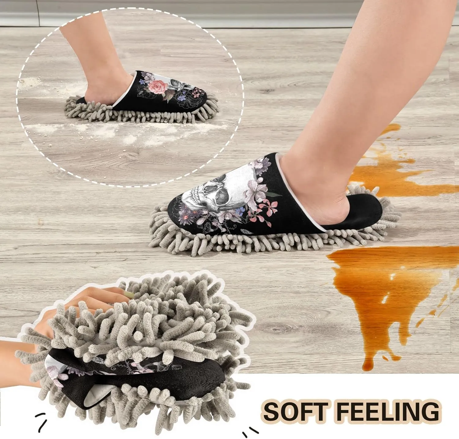 Fisyme Mop Slippers Soft Washable Microfiber Super Chenille Mopping House Home Shoes Mop Slippers for Floor Cleaning