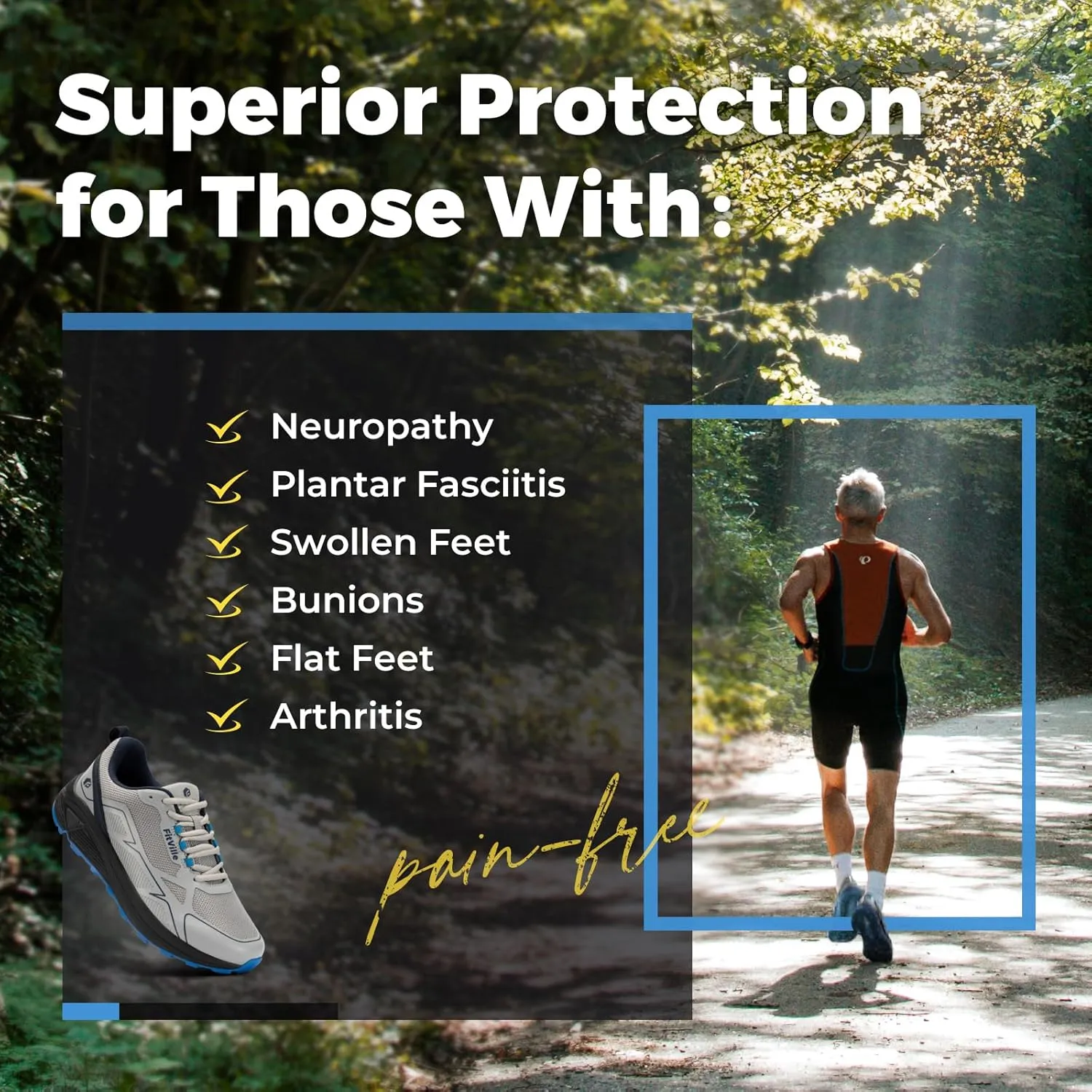 FitVille Wide Running Shoes for Men Trail Walking Sneakers Athletic Shoes with Wide Toe Box | Arch Support
