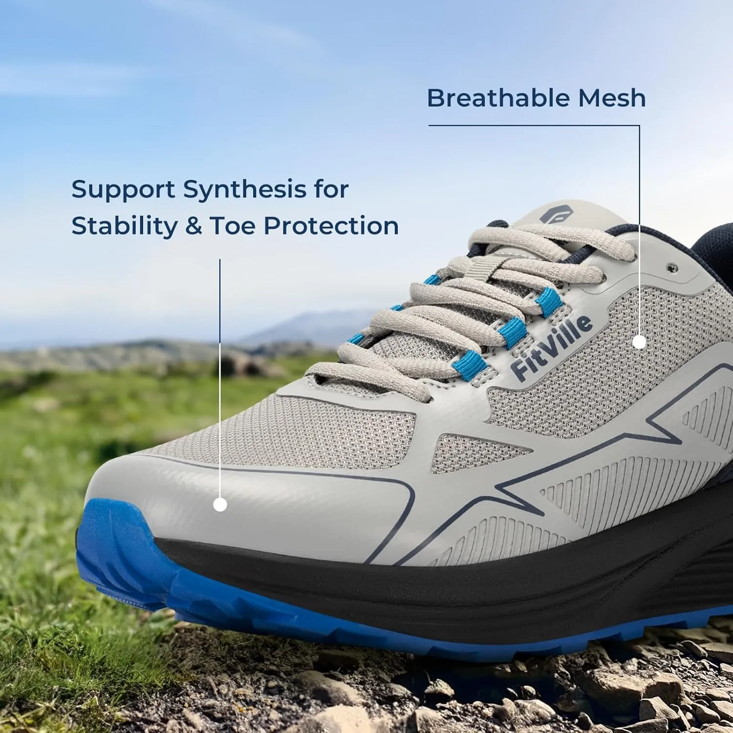 FitVille Wide Running Shoes for Men Trail Walking Sneakers Athletic Shoes with Wide Toe Box | Arch Support