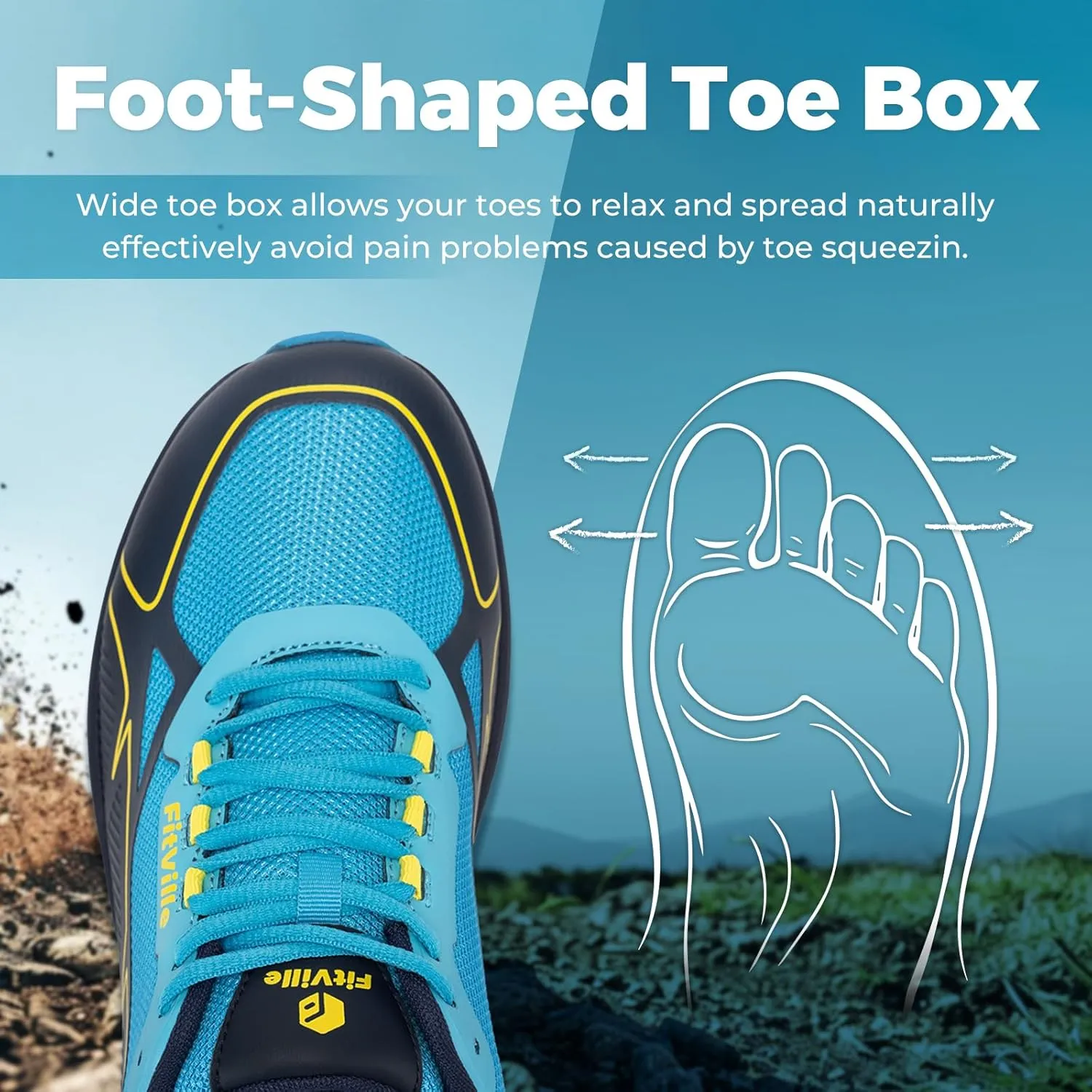 FitVille Wide Running Shoes for Men Trail Walking Sneakers Athletic Shoes with Wide Toe Box | Arch Support