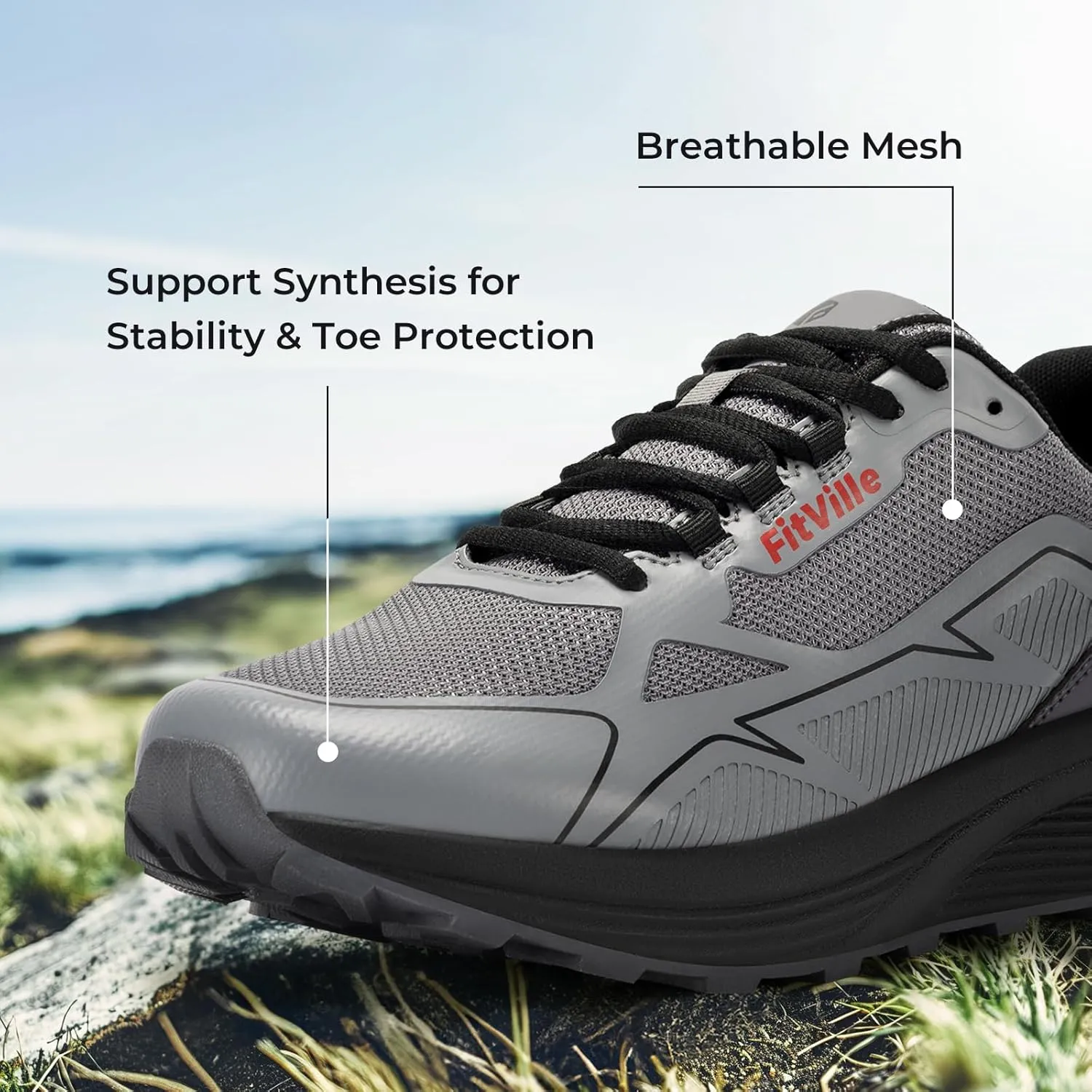 FitVille Wide Running Shoes for Men Trail Walking Sneakers Athletic Shoes with Wide Toe Box | Arch Support