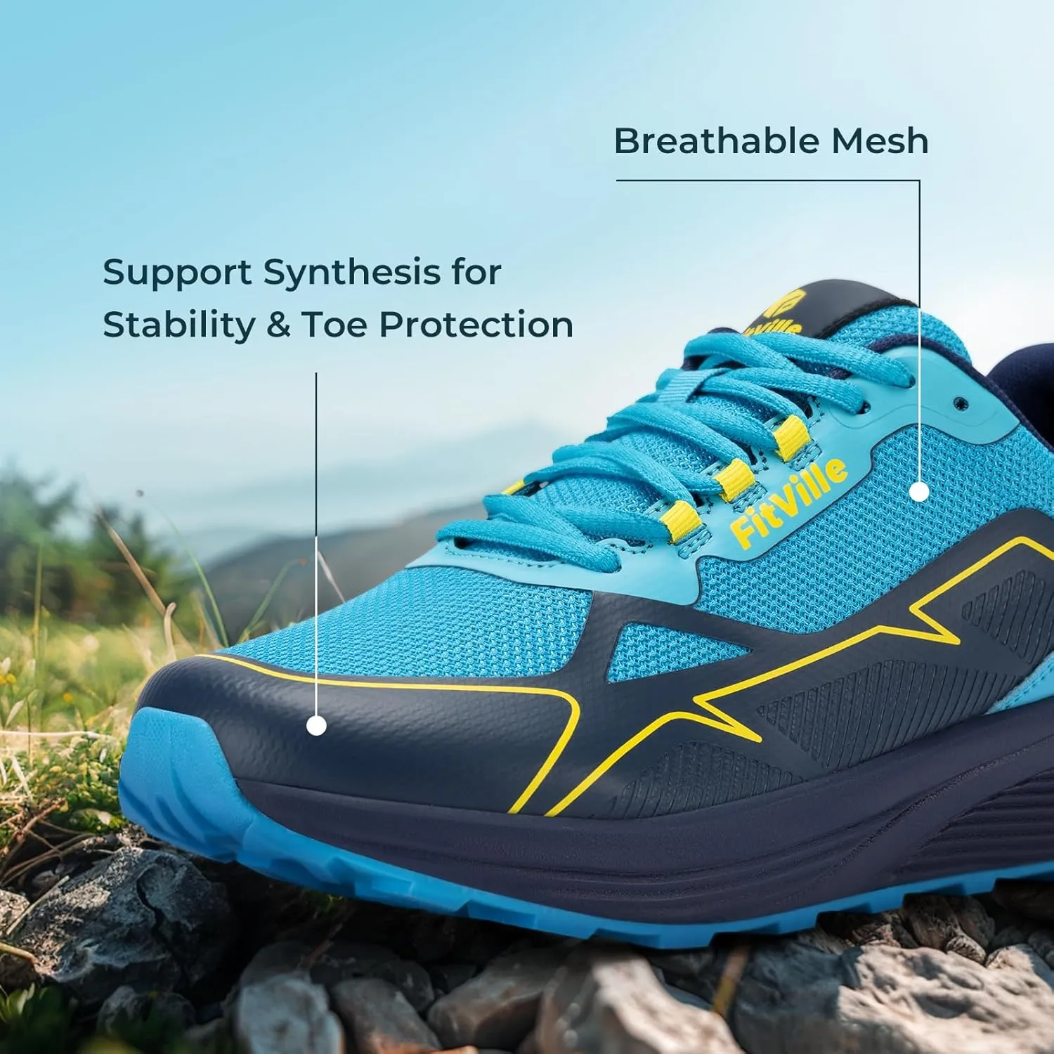 FitVille Wide Running Shoes for Men Trail Walking Sneakers Athletic Shoes with Wide Toe Box | Arch Support