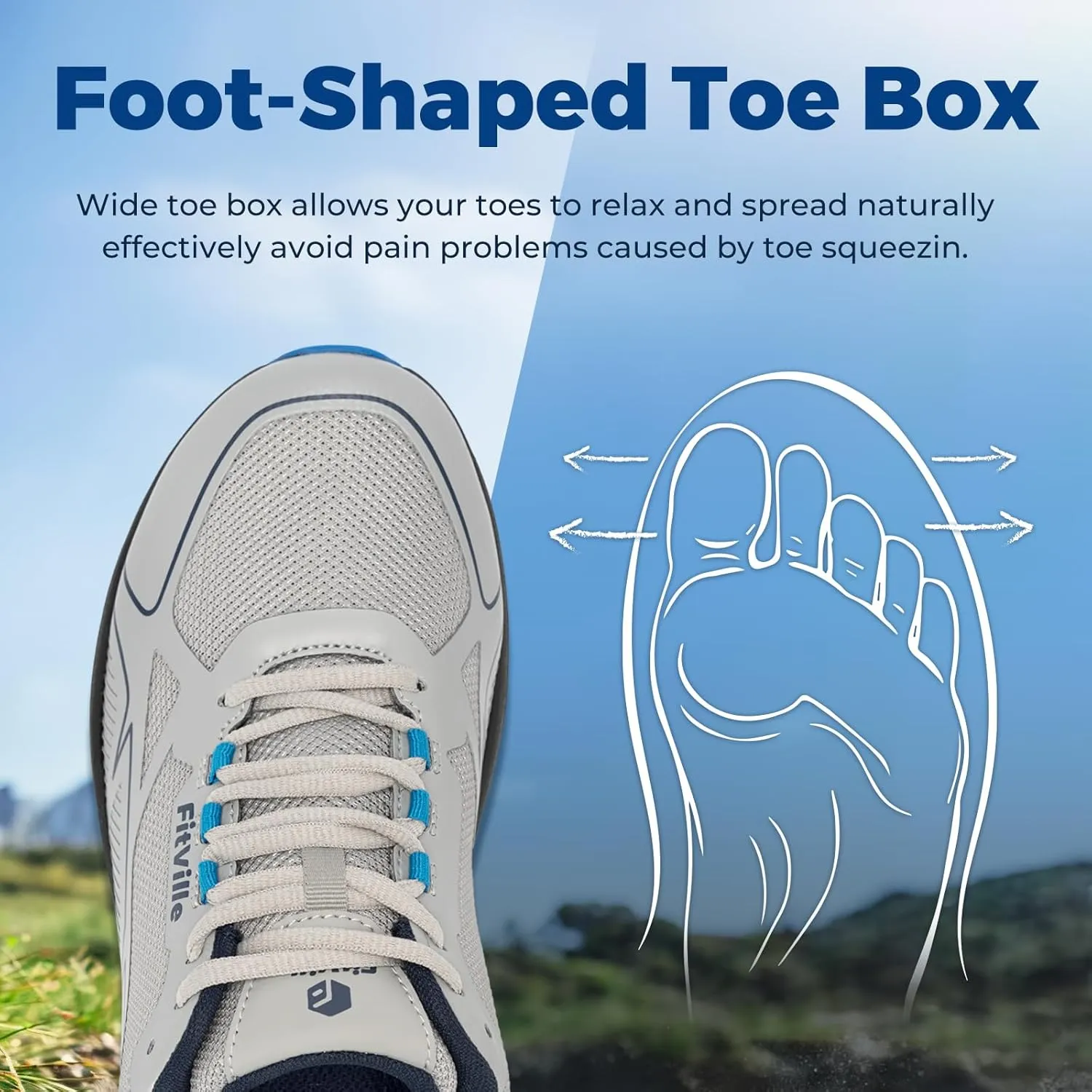 FitVille Wide Running Shoes for Men Trail Walking Sneakers Athletic Shoes with Wide Toe Box | Arch Support