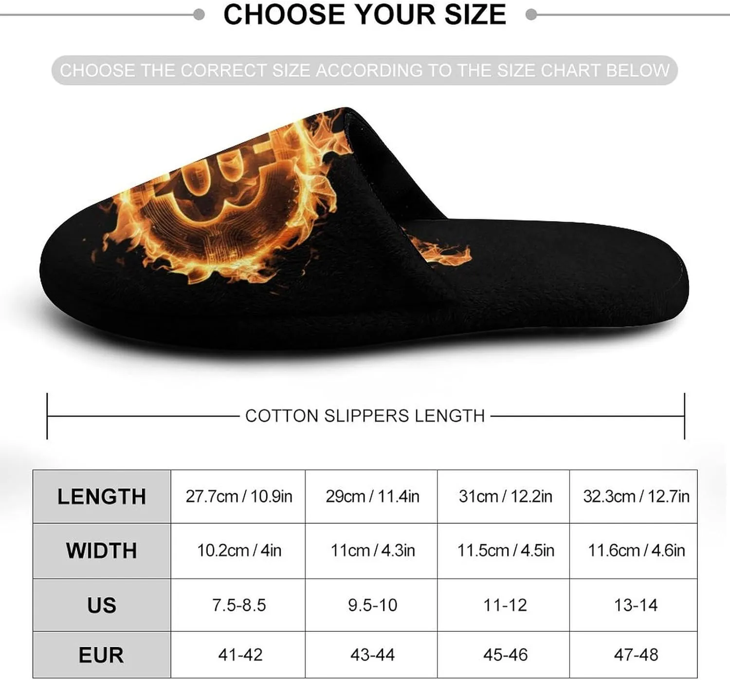 Flame Bitcoin Men's Flannel House Slippers Soft Warm Home Shoes Indoor Slip On Shoes