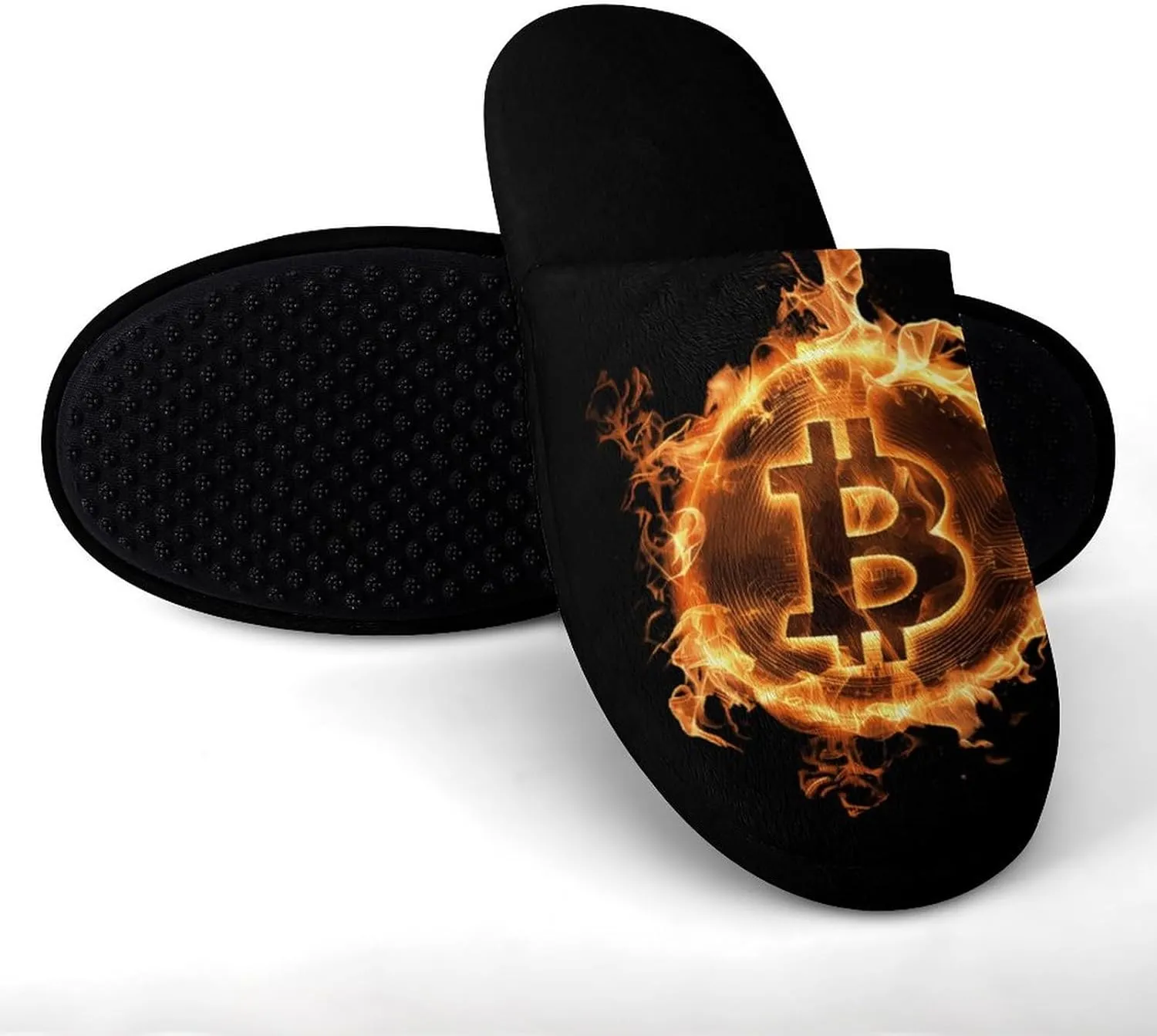 Flame Bitcoin Men's Flannel House Slippers Soft Warm Home Shoes Indoor Slip On Shoes