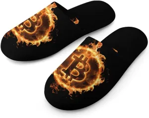 Flame Bitcoin Men's Flannel House Slippers Soft Warm Home Shoes Indoor Slip On Shoes
