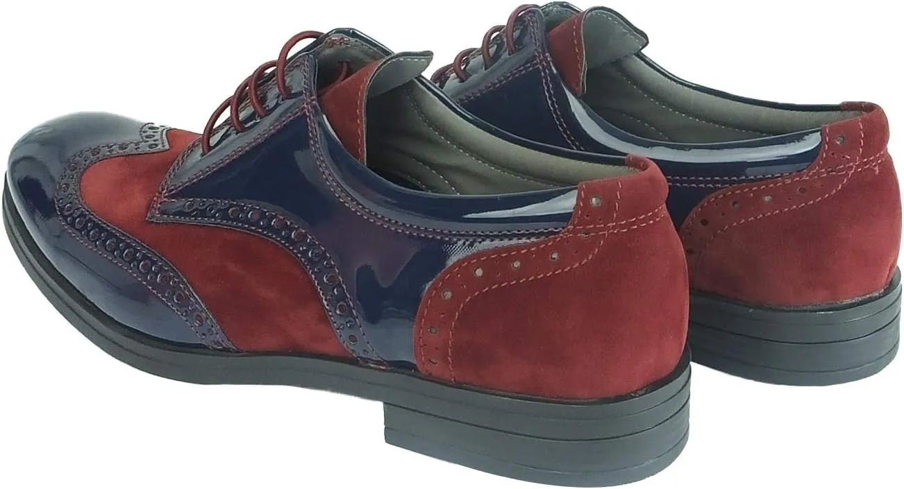 Flamingo Boys Patent Suede Formal Oxford Brogue Shoes