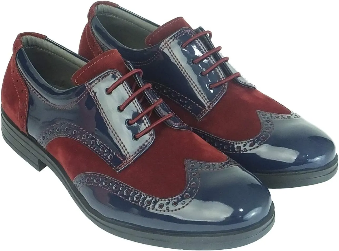 Flamingo Boys Patent Suede Formal Oxford Brogue Shoes