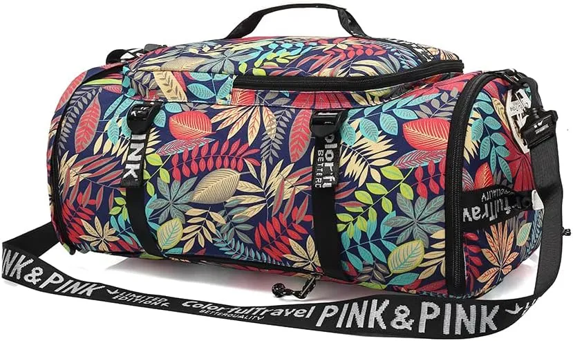 Floral Gym Duffle Bag Backpack 4 ways for Women Waterproof with Shoes Compartment for travel Sport Hiking laptop Lightweight, Kalesi