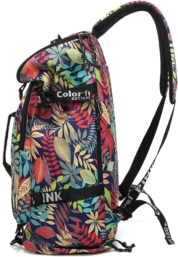 Floral Gym Duffle Bag Backpack 4 ways for Women Waterproof with Shoes Compartment for travel Sport Hiking laptop Lightweight, Kalesi