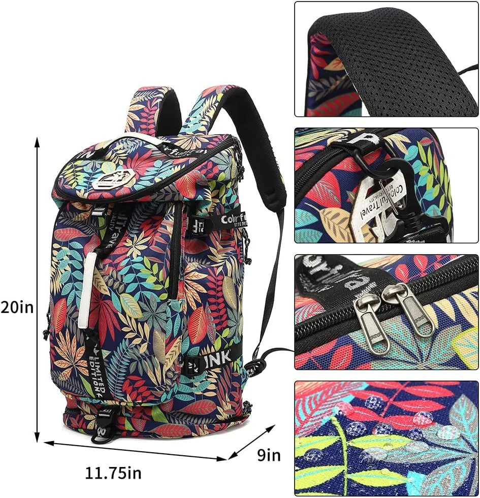 Floral Gym Duffle Bag Backpack 4 ways for Women Waterproof with Shoes Compartment for travel Sport Hiking laptop Lightweight, Kalesi