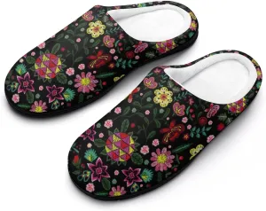 Floral Mexican Embroidery Birds Slippers for Women Girls Soft Indoor Outdoor Winter Warm Comfy House Bedroom Slippers