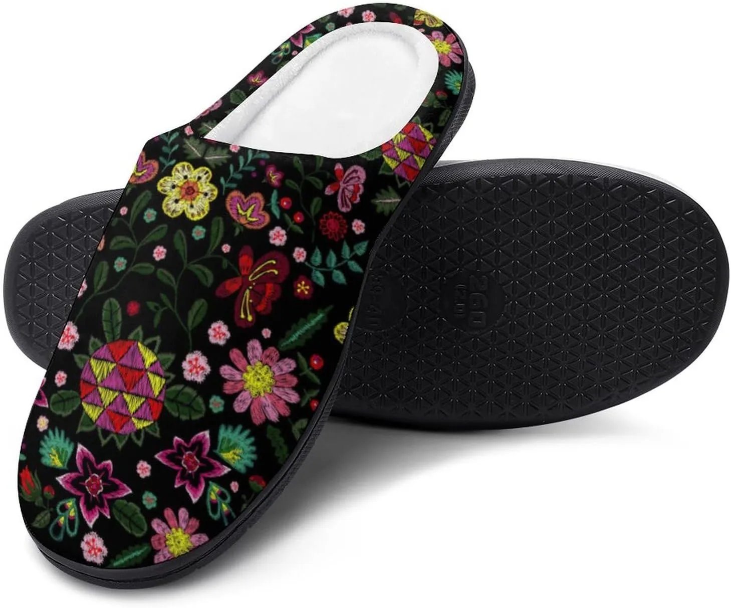 Floral Mexican Embroidery Birds Slippers for Women Girls Soft Indoor Outdoor Winter Warm Comfy House Bedroom Slippers