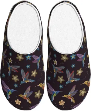 Flower Hummingbirds Embroidery Print Versatile Use Anti Pilling Washable Slippers for Women Men Cozy Stylish shoes