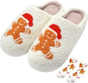 FOCUSIN Christmas Reindeer Slippers House Shoes for Women Fluffy Soft Cozy Bedroom Cartoon Plush Cute Slippers for Indoor Outdoor Use