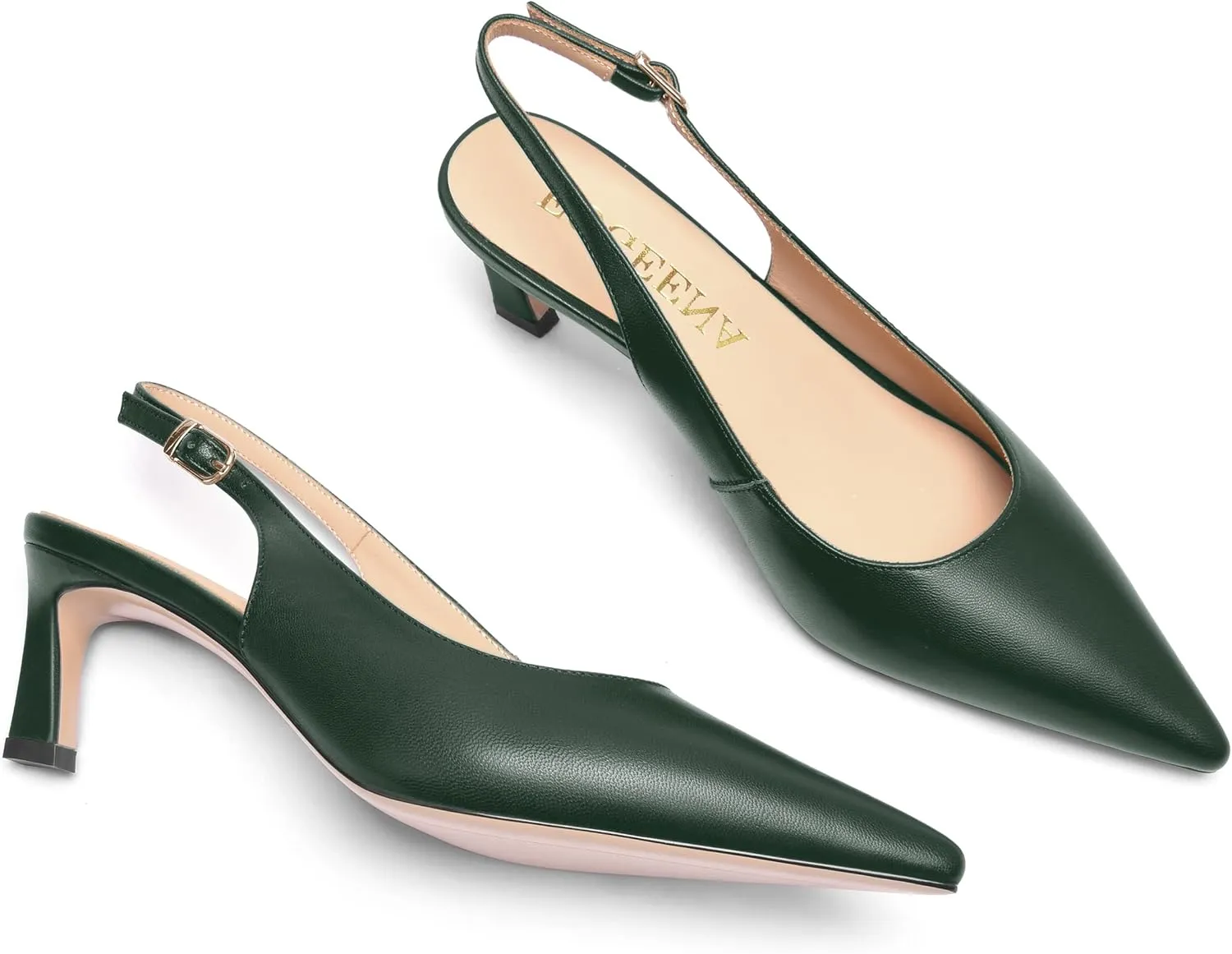 FOGEENA Womens Buckle Bridal Fashion Ankle Strap Solid Pointed Toe Matte Kitten Leather Low Heel Pumps Shoes 2 Inch