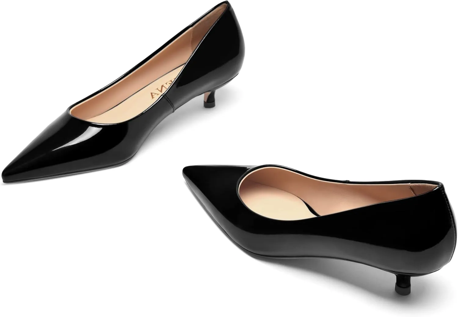 FOGEENA Womens Business Patent Casual Pointed Toe Slip On Kitten Leather Low Heel Pumps Shoes 1.38 Inch