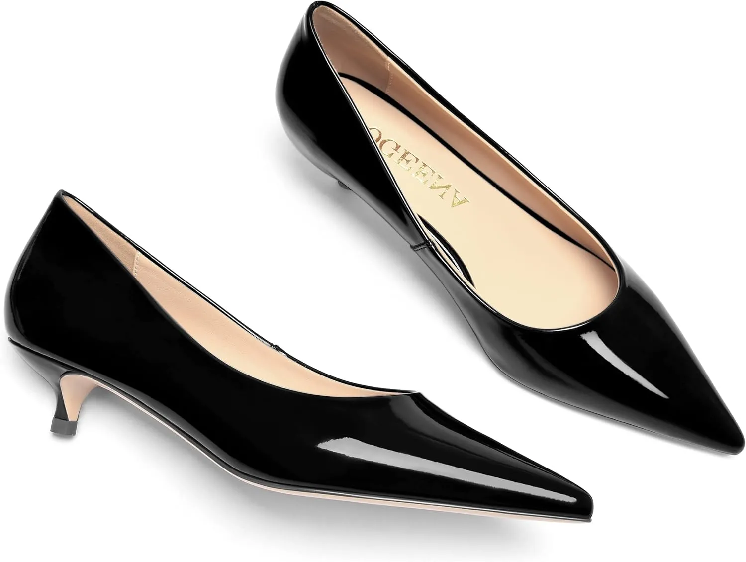 FOGEENA Womens Business Patent Casual Pointed Toe Slip On Kitten Leather Low Heel Pumps Shoes 1.38 Inch