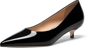 FOGEENA Womens Business Patent Casual Pointed Toe Slip On Kitten Leather Low Heel Pumps Shoes 1.38 Inch
