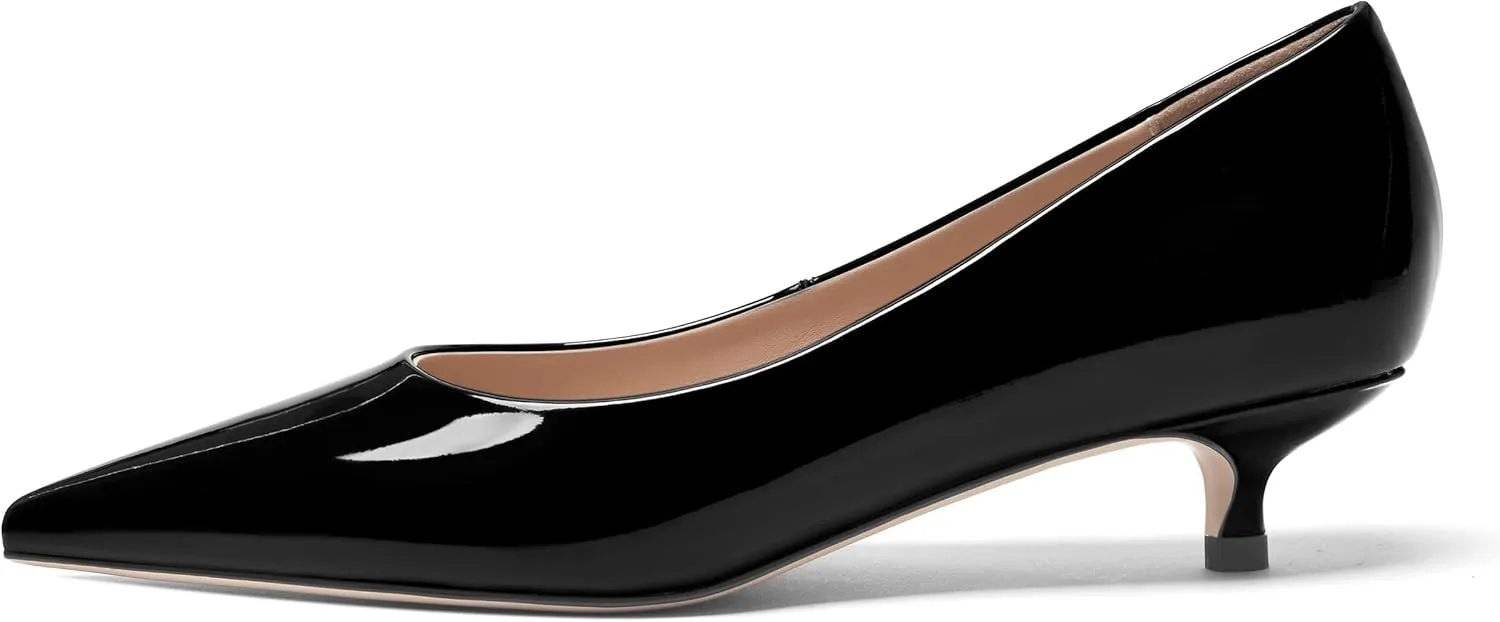 FOGEENA Womens Business Patent Casual Pointed Toe Slip On Kitten Leather Low Heel Pumps Shoes 1.38 Inch
