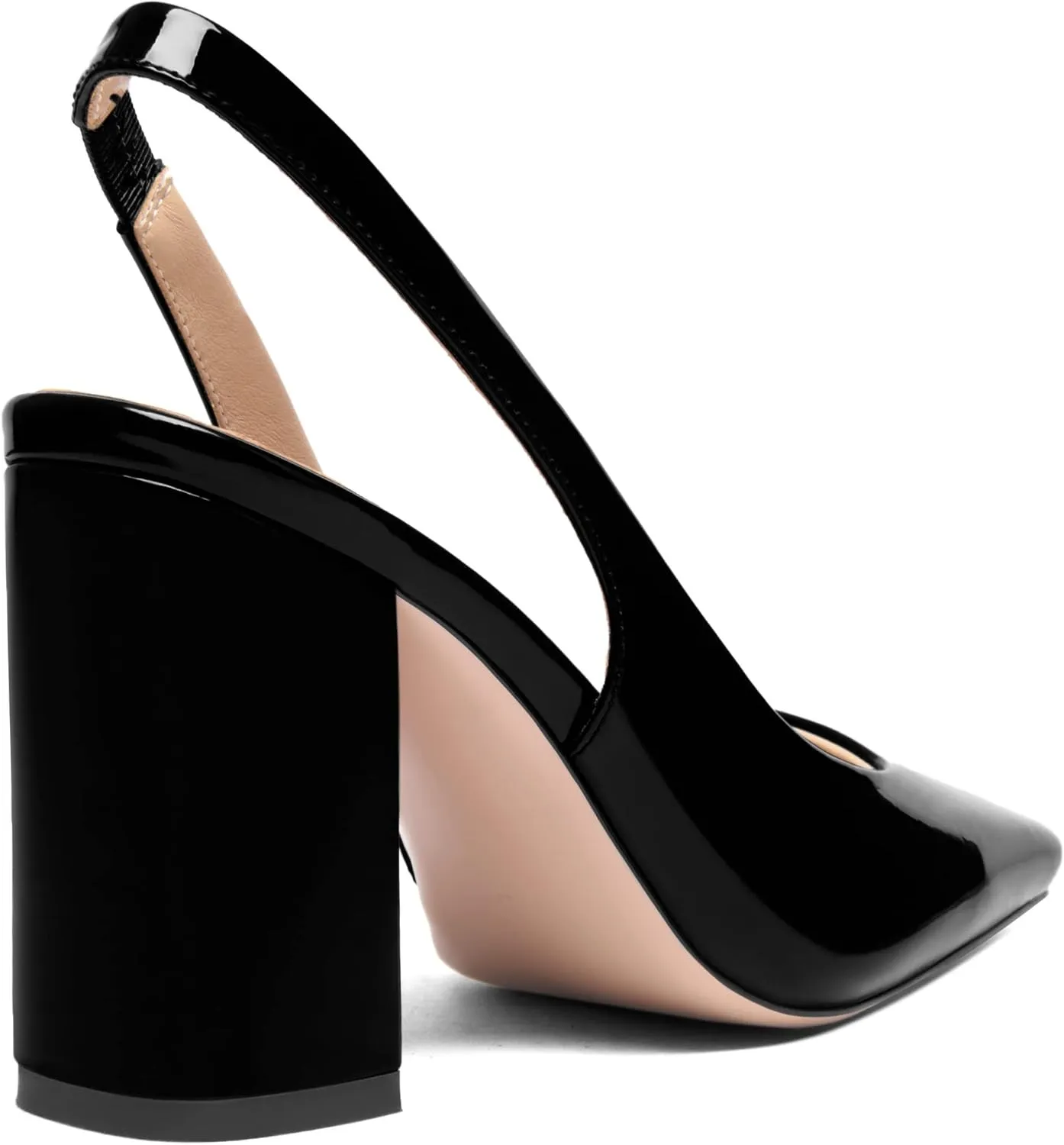 FOGEENA Womens Dressy Comfortable Patent Leather Square Toe Slingback Sexy Block High Heel Pumps Shoes 3.5 Inch