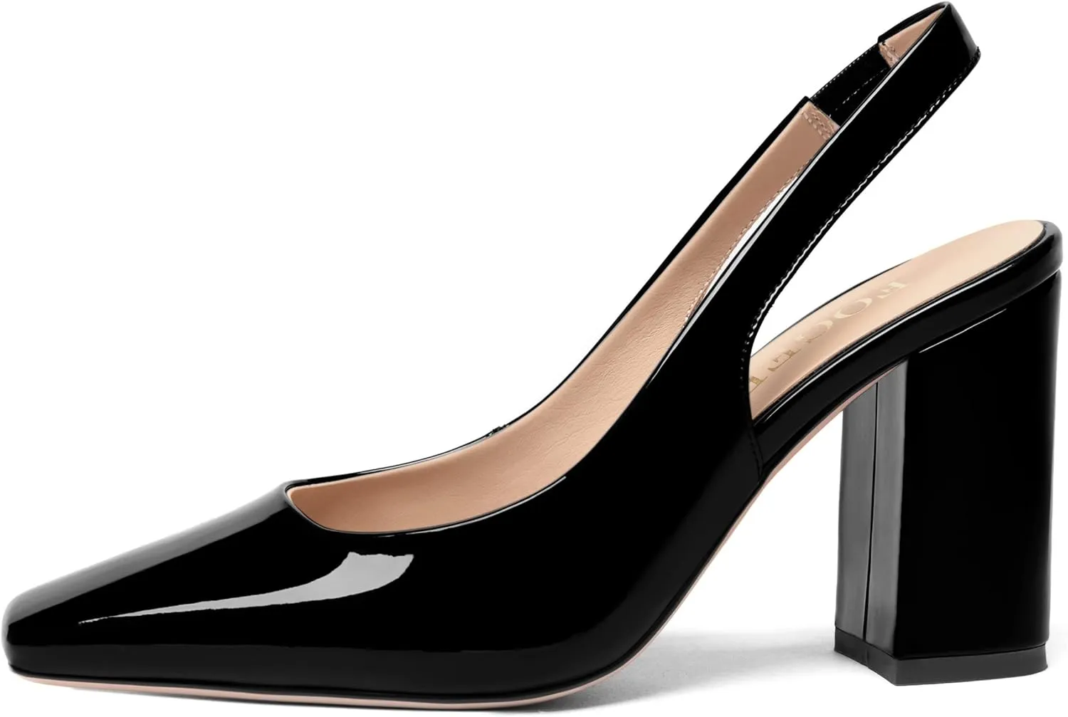 FOGEENA Womens Dressy Comfortable Patent Leather Square Toe Slingback Sexy Block High Heel Pumps Shoes 3.5 Inch