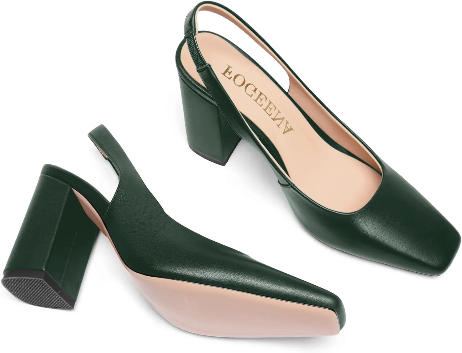 FOGEENA Womens Slingback Sexy Comfortable Square Toe Party Fashion Matte Leather Block High Heel Pumps Dress Shoes 3.5 Inch