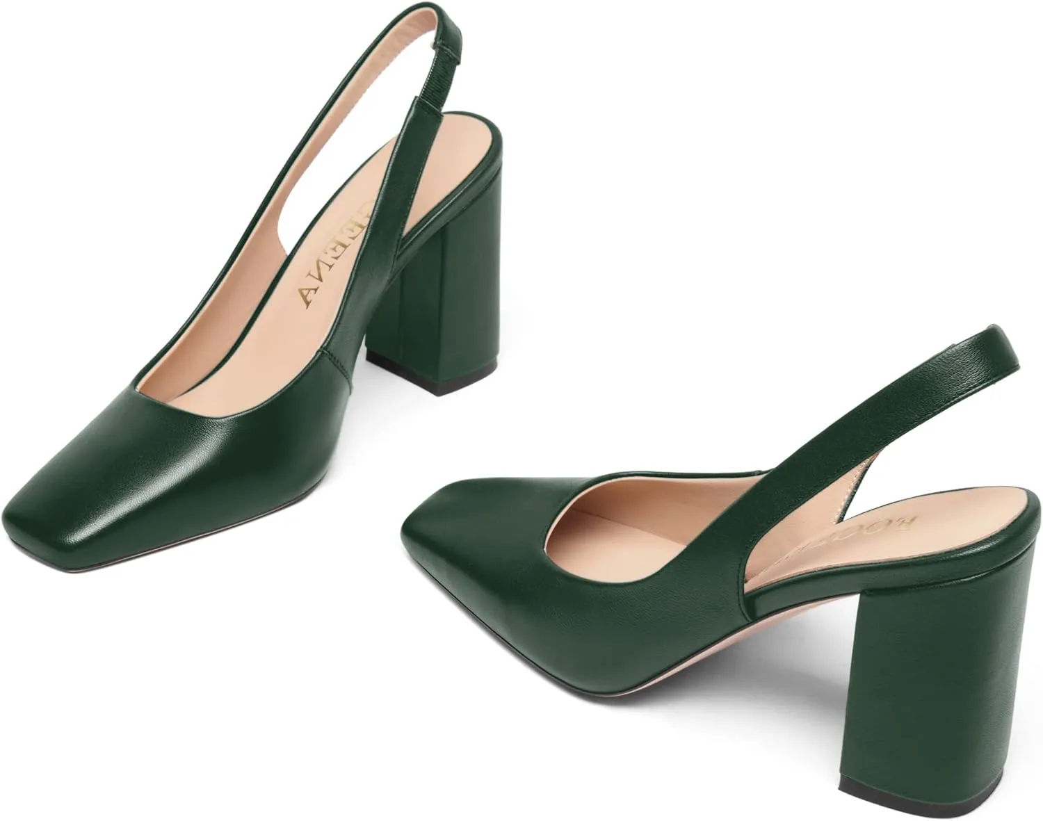 FOGEENA Womens Slingback Sexy Comfortable Square Toe Party Fashion Matte Leather Block High Heel Pumps Dress Shoes 3.5 Inch