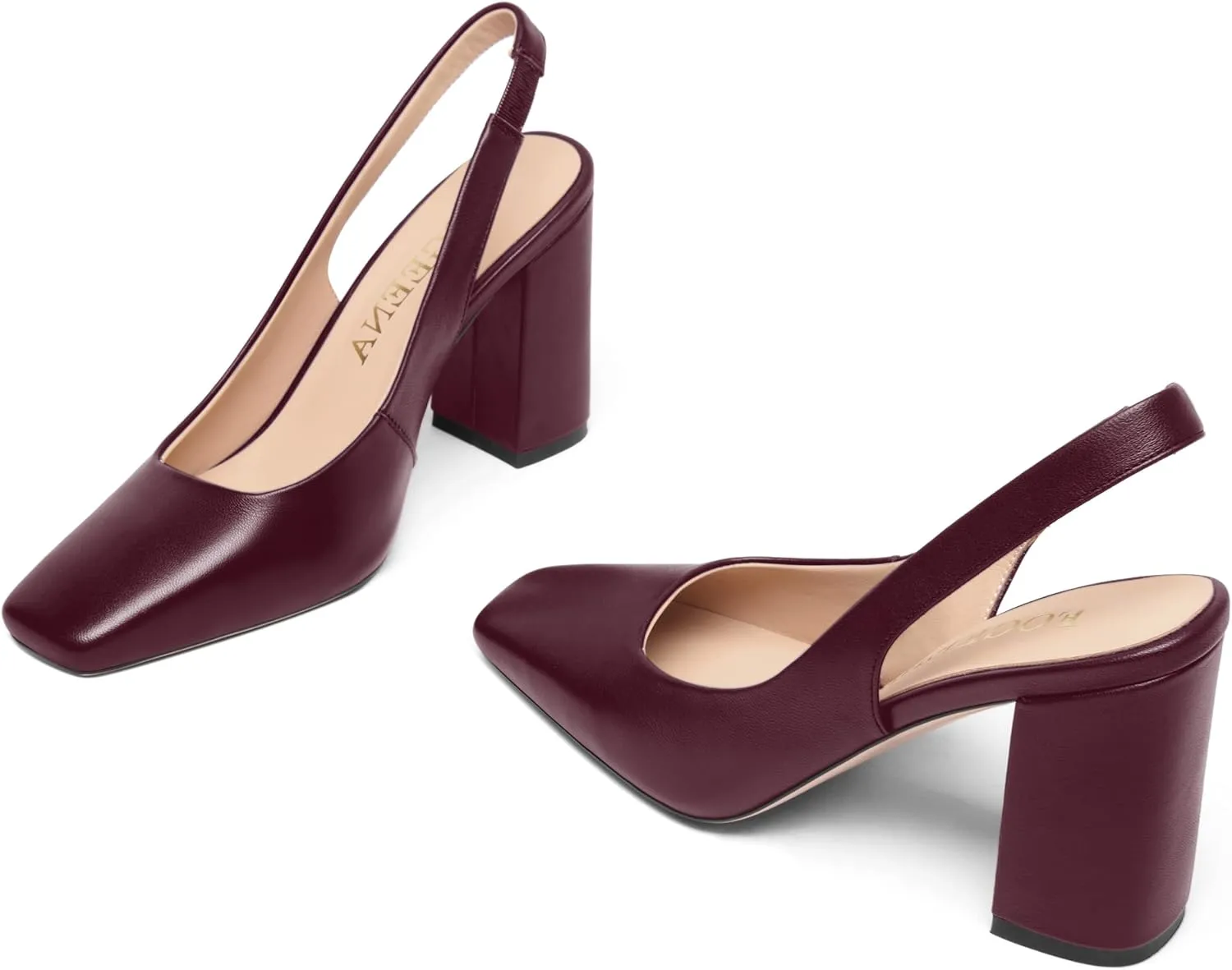 FOGEENA Womens Slingback Sexy Comfortable Square Toe Party Fashion Matte Leather Block High Heel Pumps Dress Shoes 3.5 Inch