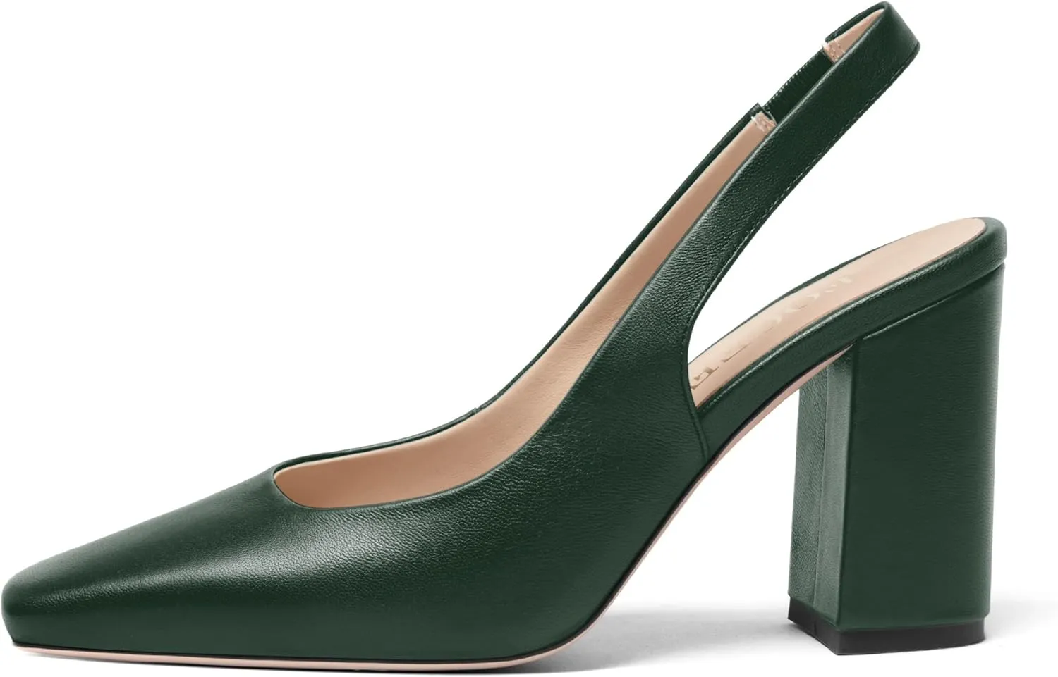 FOGEENA Womens Slingback Sexy Comfortable Square Toe Party Fashion Matte Leather Block High Heel Pumps Dress Shoes 3.5 Inch