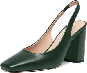 FOGEENA Womens Slingback Sexy Comfortable Square Toe Party Fashion Matte Leather Block High Heel Pumps Dress Shoes 3.5 Inch