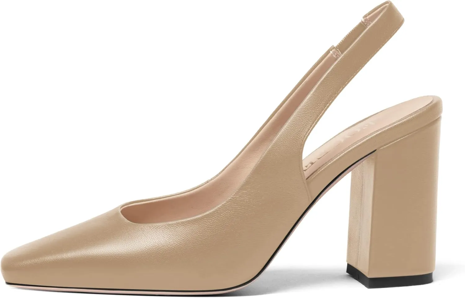 FOGEENA Womens Slingback Sexy Comfortable Square Toe Party Fashion Matte Leather Block High Heel Pumps Dress Shoes 3.5 Inch