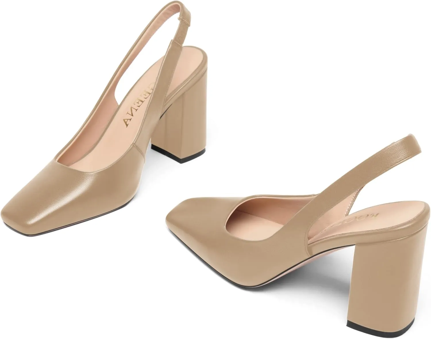 FOGEENA Womens Slingback Sexy Comfortable Square Toe Party Fashion Matte Leather Block High Heel Pumps Dress Shoes 3.5 Inch
