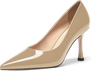 FOGEENA Womens Solid Patent Pointed Toe Sexy Slip On Evening Stiletto Leather High Heel Pumps Shoes 3.14 Inch