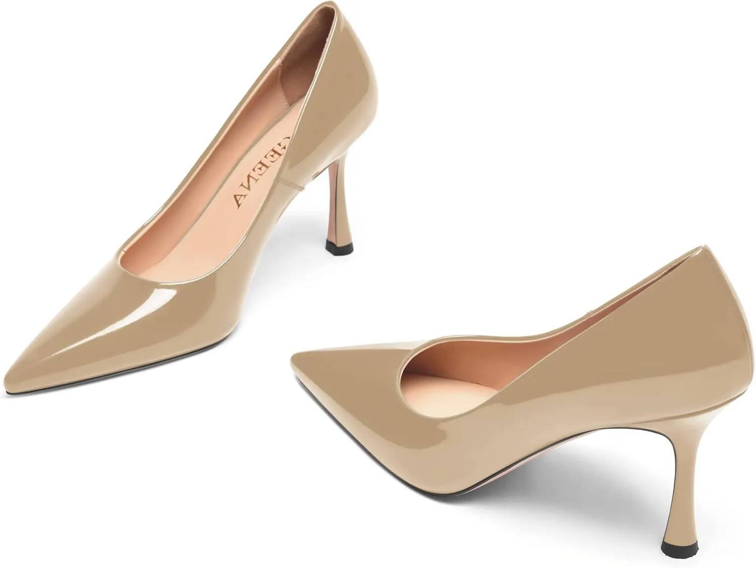 FOGEENA Womens Solid Patent Pointed Toe Sexy Slip On Evening Stiletto Leather High Heel Pumps Shoes 3.14 Inch