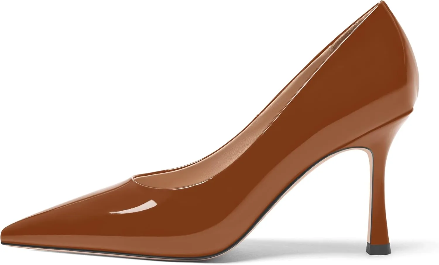 FOGEENA Womens Solid Patent Pointed Toe Sexy Slip On Evening Stiletto Leather High Heel Pumps Shoes 3.14 Inch
