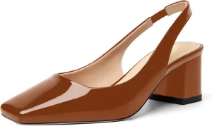 FOGEENA Womens Square Toe Patent Party Solid Dress Slip On Chunky Leather Low Heel Pumps Shoes 2 Inch