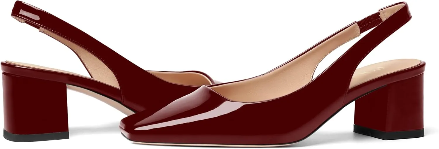 FOGEENA Womens Square Toe Patent Party Solid Dress Slip On Chunky Leather Low Heel Pumps Shoes 2 Inch