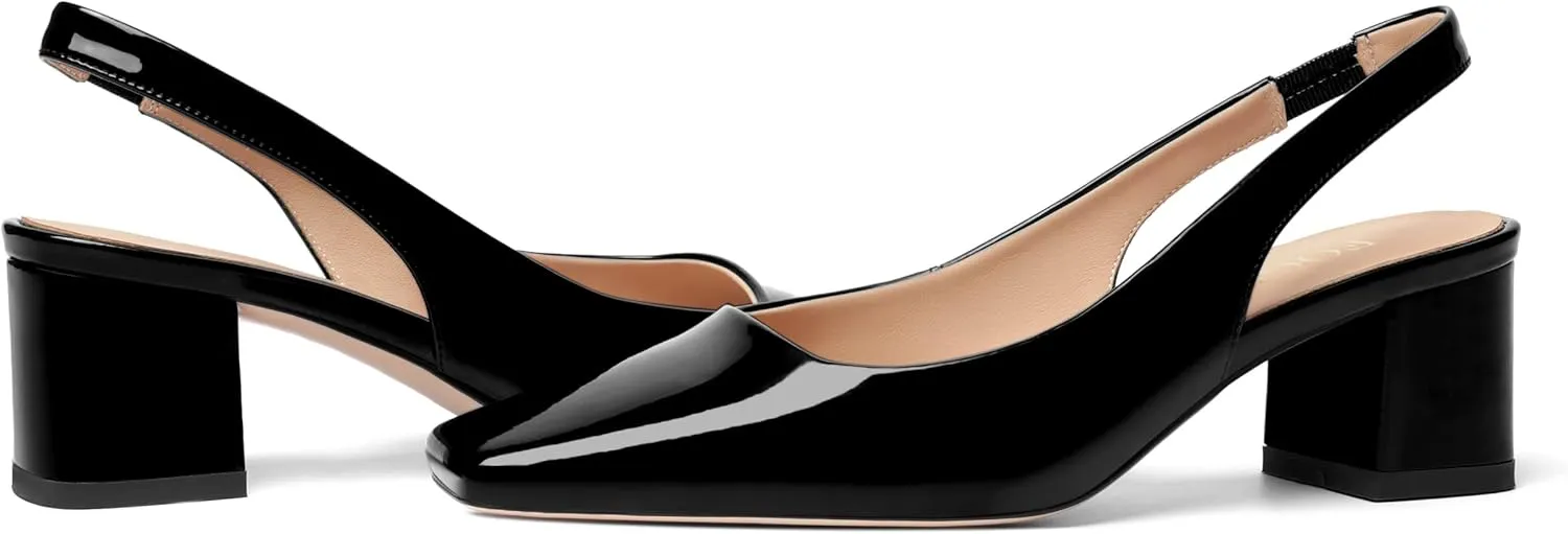 FOGEENA Womens Square Toe Patent Party Solid Dress Slip On Chunky Leather Low Heel Pumps Shoes 2 Inch