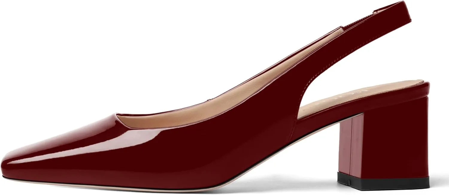 FOGEENA Womens Square Toe Patent Party Solid Dress Slip On Chunky Leather Low Heel Pumps Shoes 2 Inch