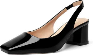 FOGEENA Womens Square Toe Patent Party Solid Dress Slip On Chunky Leather Low Heel Pumps Shoes 2 Inch